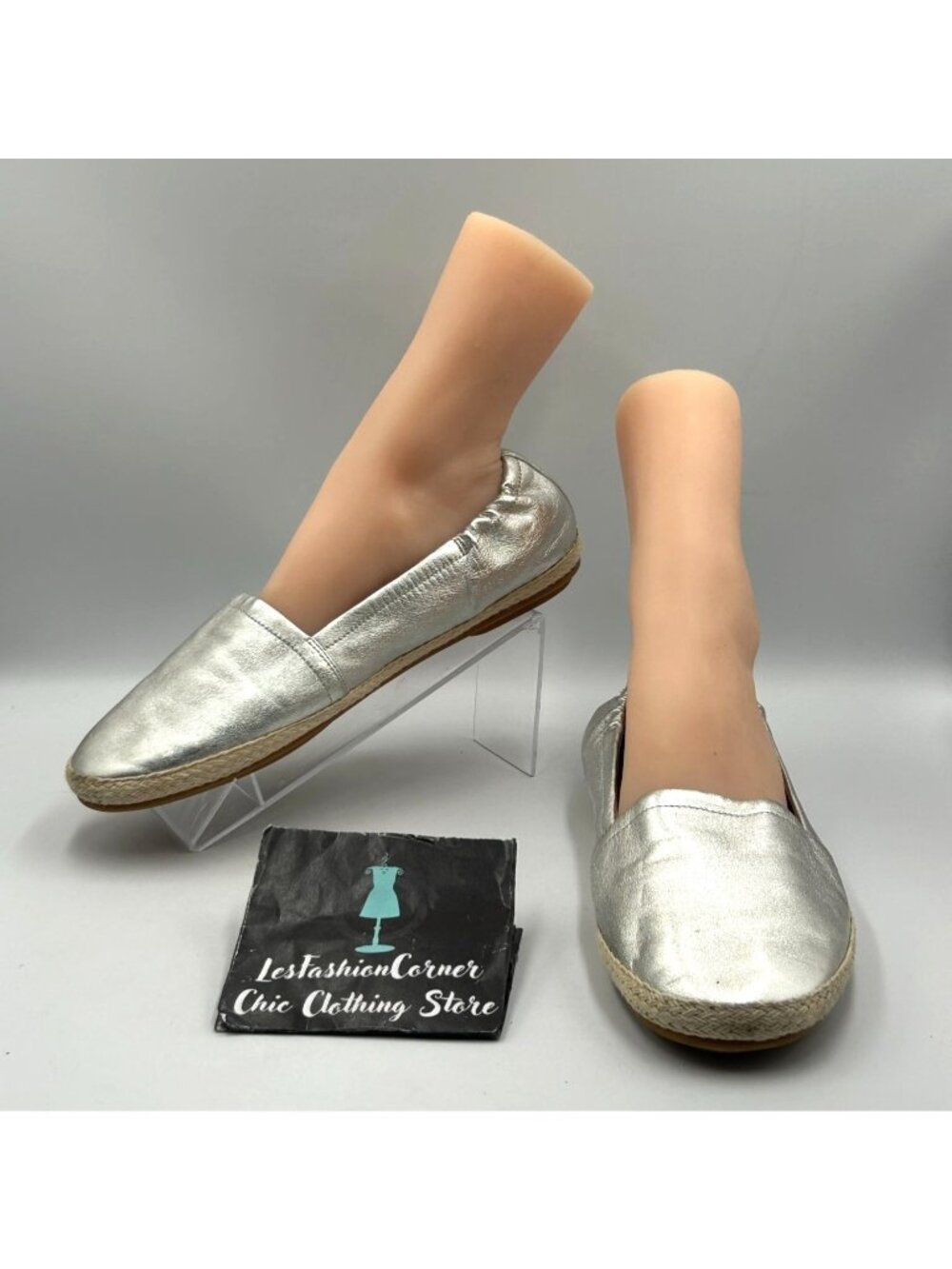FitFlop Women's Leather Silver Metallic Siren Espadrille Flats Shoes Sz 10 3537
